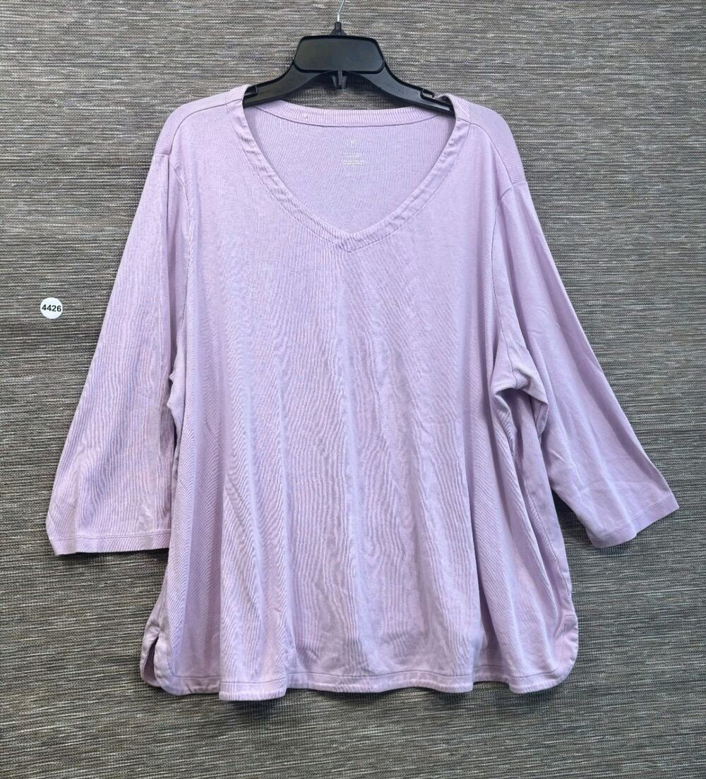 J Jill Pima Cotton 3/4 Sleeve V-Neck Tee Womens Size 3X Purple Casual